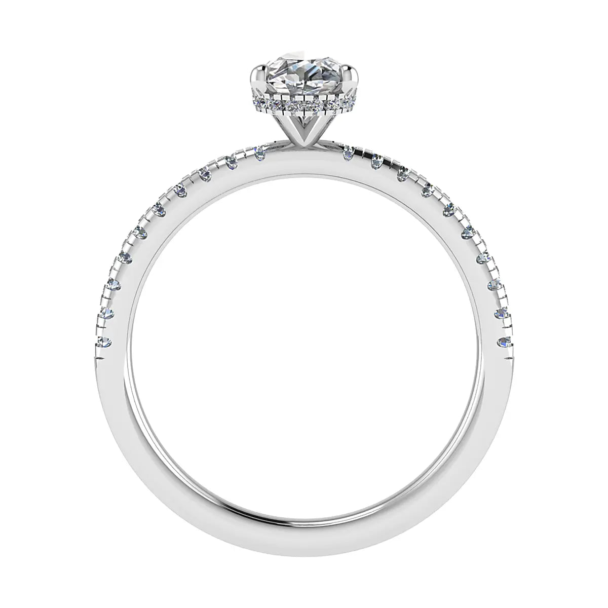 Pear 18K White Gold Lab Grown Diamond Set shoulders (Hidden Halo) - Lester & Brown