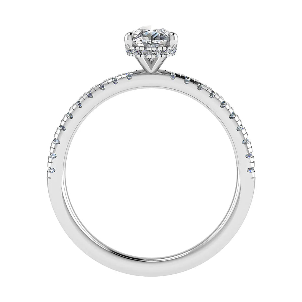 Pear 18K White Gold Lab Grown Diamond Set shoulders (Hidden Halo) - Lester & Brown