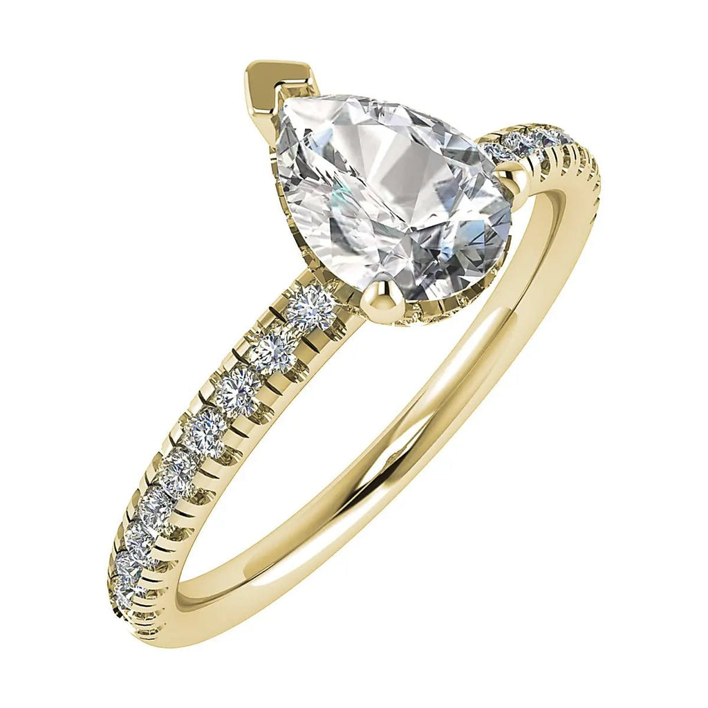 Pear 18K Yellow Gold Lab Grown Diamond Set Shoulders (Hidden Halo) - Lester & Brown
