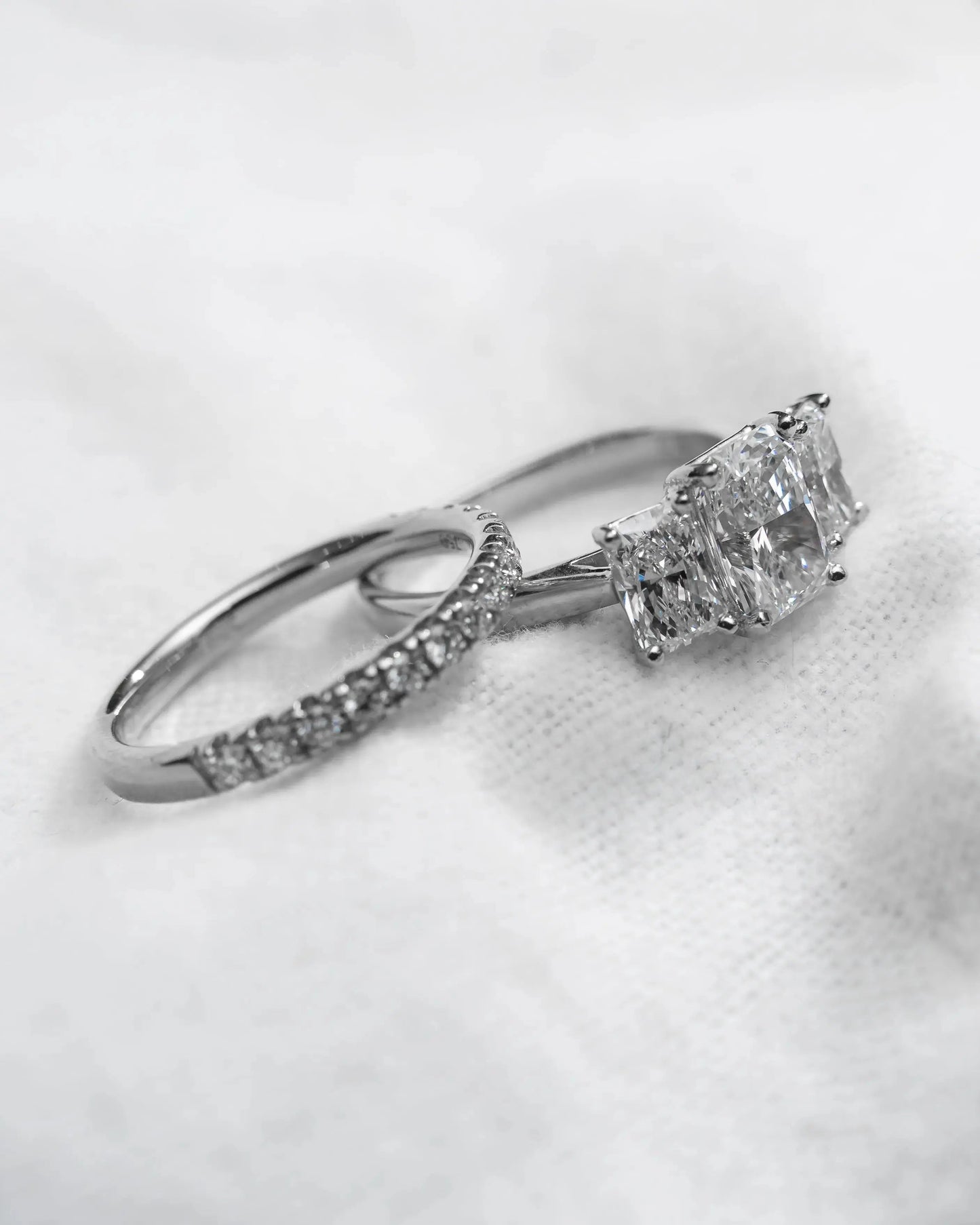 Radiant 18K White Gold Lab Grown Diamond Trilogy - Lester & Brown