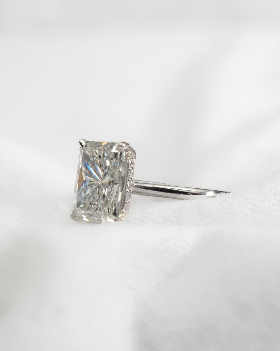 Radiant Hidden Halo Solitaire 18k White Gold | Lab Grown Diamond Engagement Ring - Lester & Brown