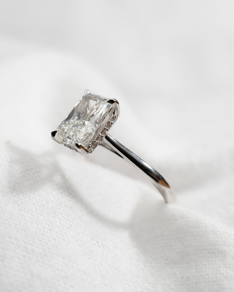 Radiant Hidden Halo Solitaire 18k White Gold | Lab Grown Diamond Engagement Ring - Lester & Brown