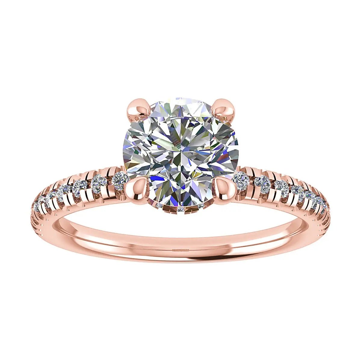 Round 18K Rose Gold Lab Grown Diamond Set Shoulders (Hidden Halo) - Lester & Brown