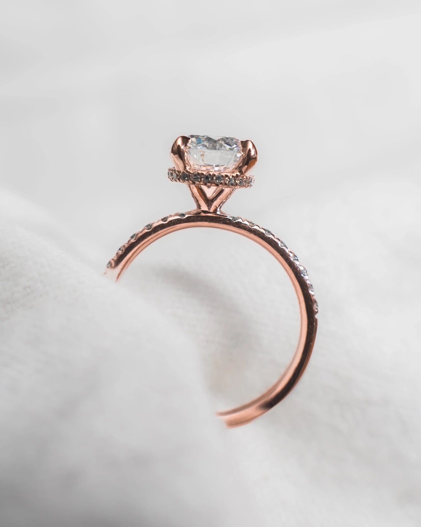 Round 18K Rose Gold Lab Grown Diamond Set Shoulders (Hidden Halo) - Lester & Brown