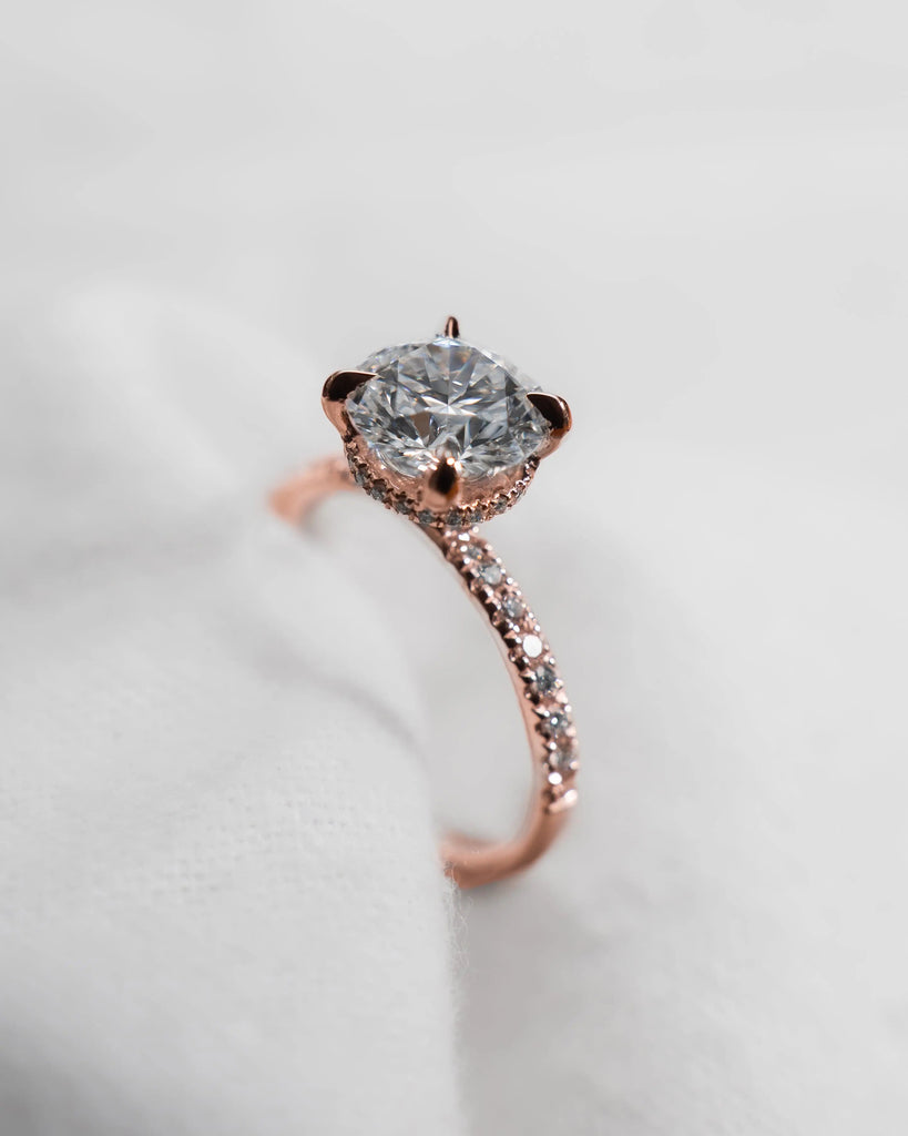 Round 18K Rose Gold Lab Grown Diamond Set Shoulders (Hidden Halo) - Lester & Brown