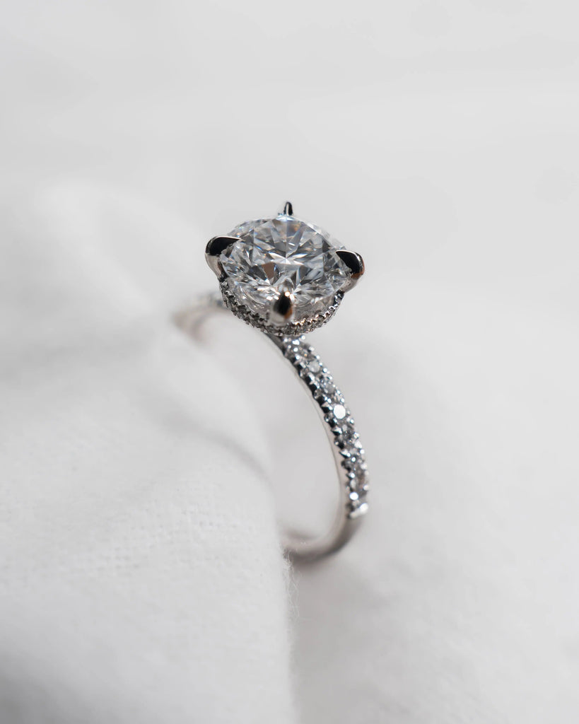 Round 18K White Gold Lab Grown Diamond Set Shoulders (Hidden Halo) - Lester & Brown