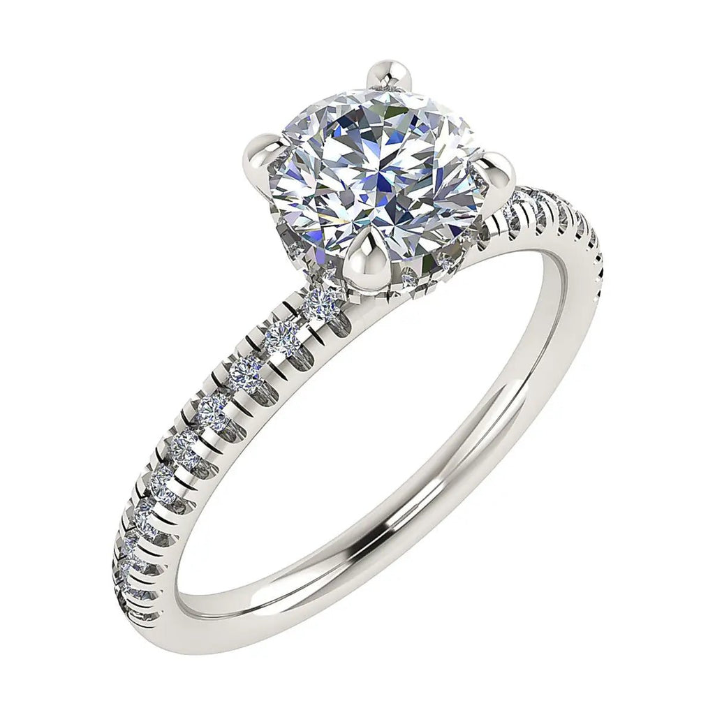 Round 18K White Gold Lab Grown Diamond Set Shoulders (Hidden Halo) - Lester & Brown