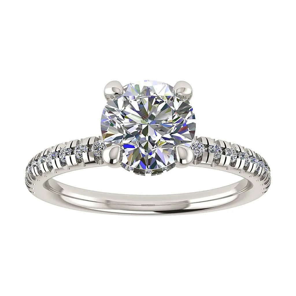 Round 18K White Gold Lab Grown Diamond Set Shoulders (Hidden Halo) - Lester & Brown