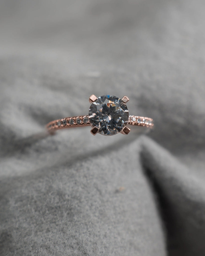 Round Rose Gold Lab Grown Diamond Set Shoulders - Lester & Brown