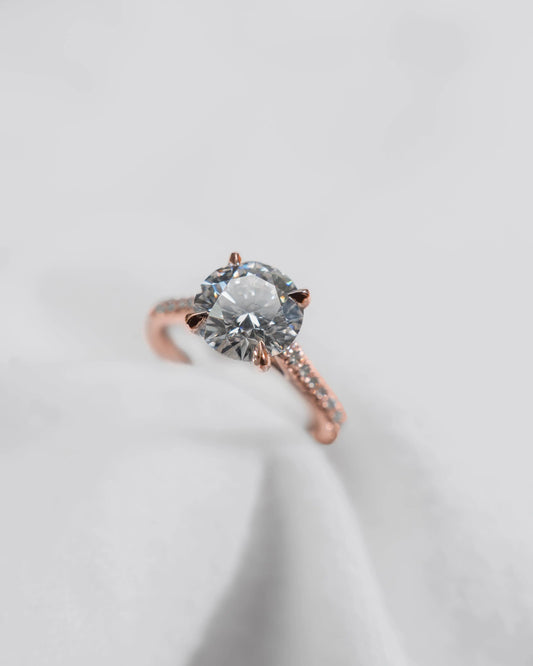 Round Rose Gold Lab Grown Diamond Set Shoulders - Lester & Brown