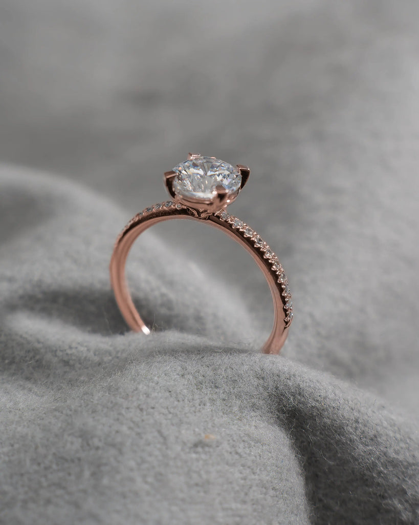 Round Rose Gold Lab Grown Diamond Set Shoulders - Lester & Brown