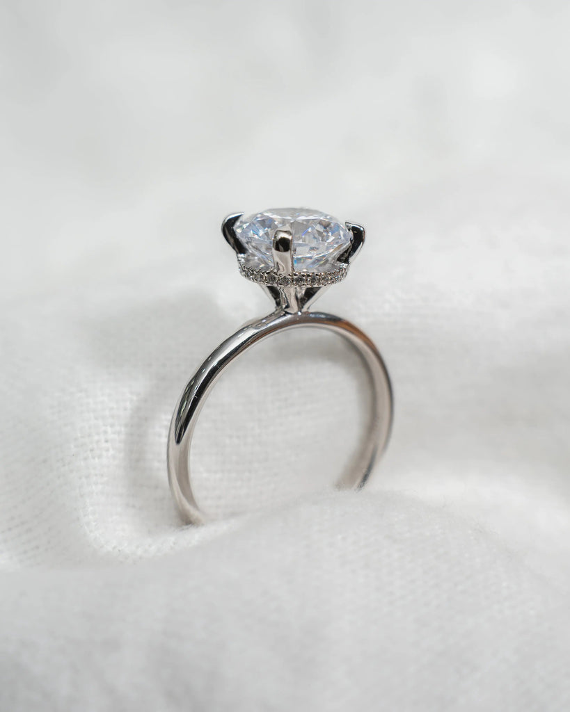 Round White Gold Lab Grown Solitaire (Hidden Halo) - Lester & Brown