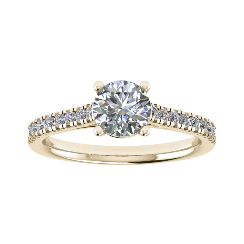 Round Yellow Gold Lab Grown Diamond Set Shoulders - Lester & Brown