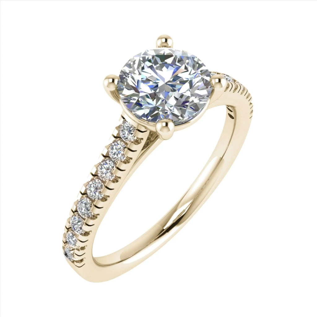 Round Yellow Gold Lab Grown Diamond Set Shoulders - Lester & Brown