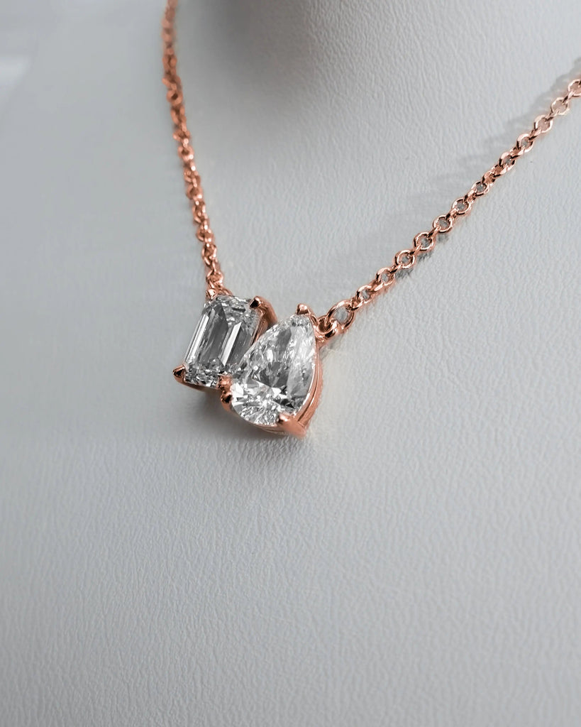 Toi Et Moi | Emerald & Pear Lab - Grown Diamond Pendant - 18k Rose Gold - Lester & Brown
