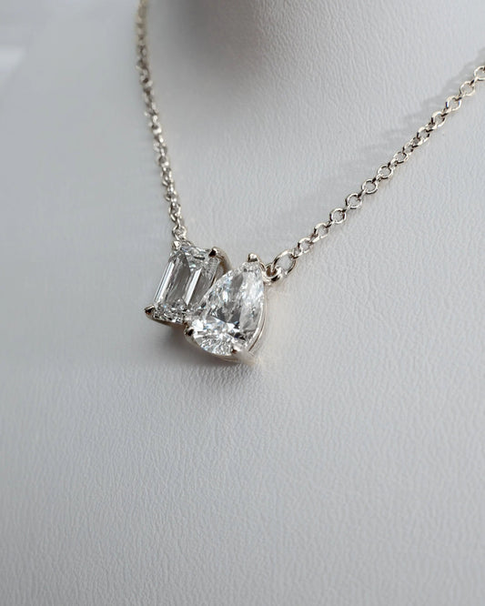 Toi Et Moi | Emerald & Pear Lab - Grown Diamond Pendant - 18k White Gold - Lester & Brown