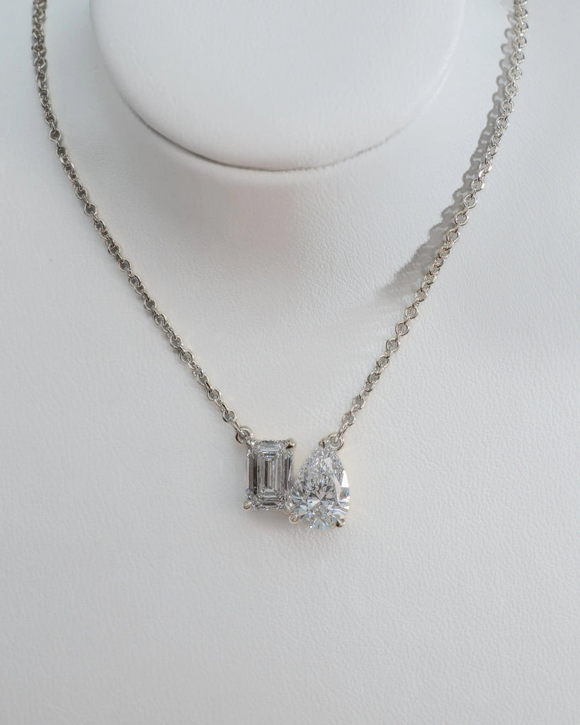 Toi Et Moi | Emerald & Pear Lab - Grown Diamond Pendant - 18k White Gold - Lester & Brown