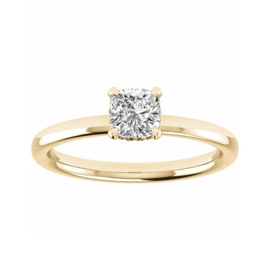 luxury cushion yellow gold hidden halo solitaire lab grown diamond engagement ring