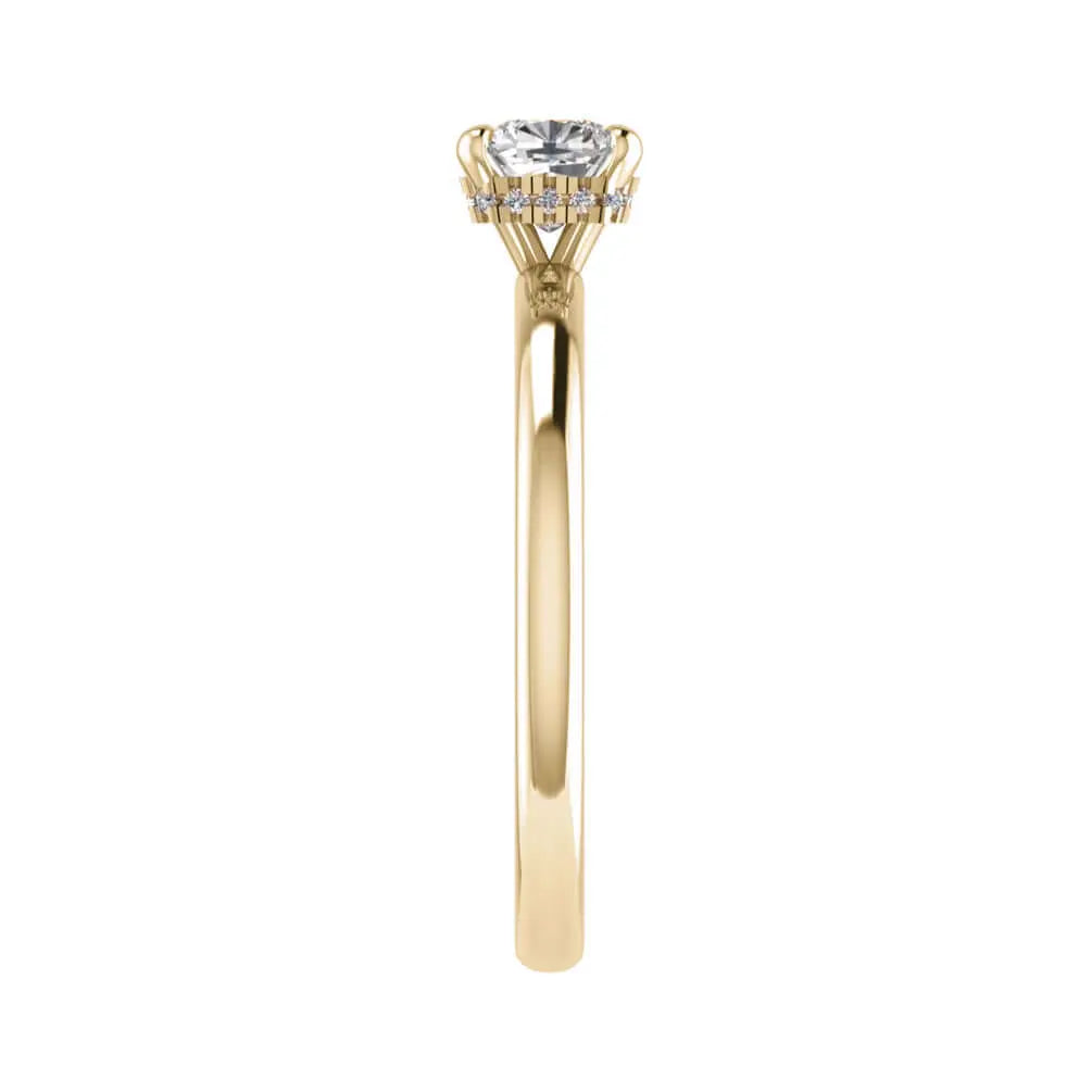 image of luxury cushion yellow gold hidden halo solitaire lab grown diamond engagement ring