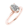 frontal image of oval rose gold hidden halo lab diamond engagement ring