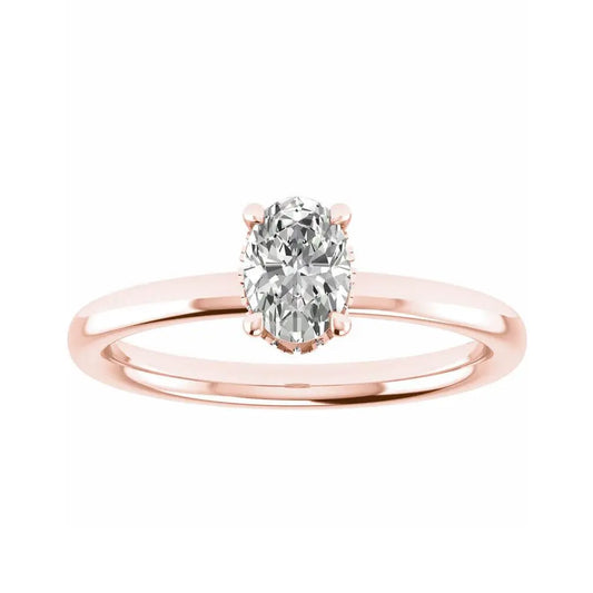 luxury oval rose gold hidden halo lab grown diamond engagement ring