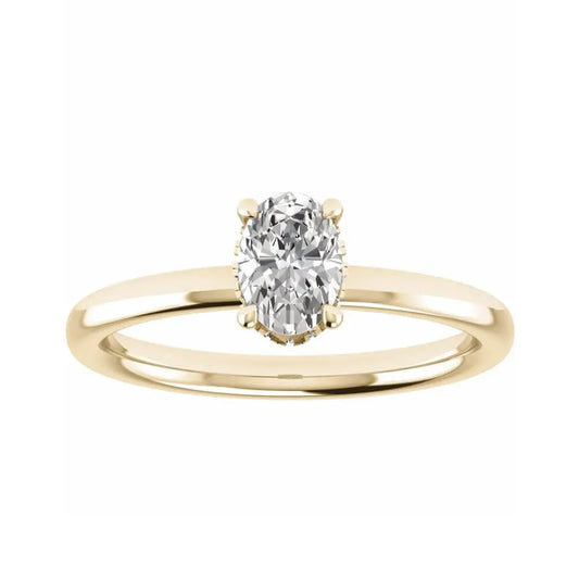 luxury oval yellow gold hidden halo lab grown diamond engagement ring