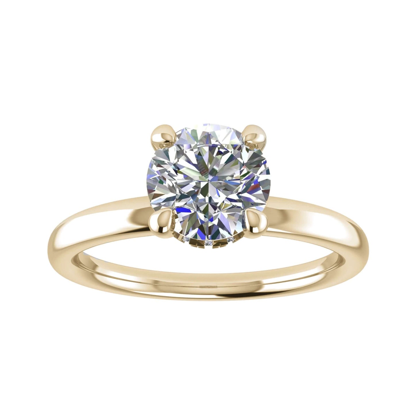 luxury round yellow gold solitaire hidden halo lab grown diamond engagement ring