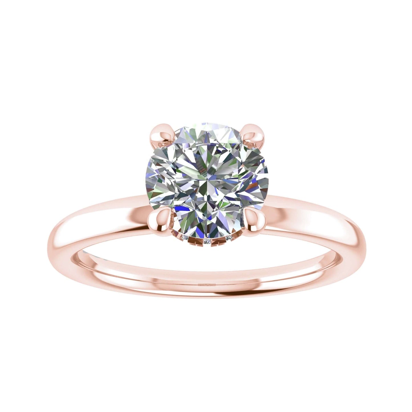 luxury round rose gold solitaire hidden halo lab grown diamond engagement ring