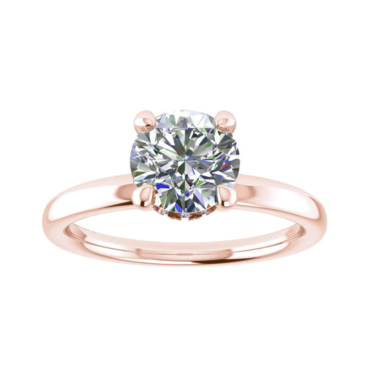 luxury round rose gold solitaire hidden halo lab grown diamond engagement ring