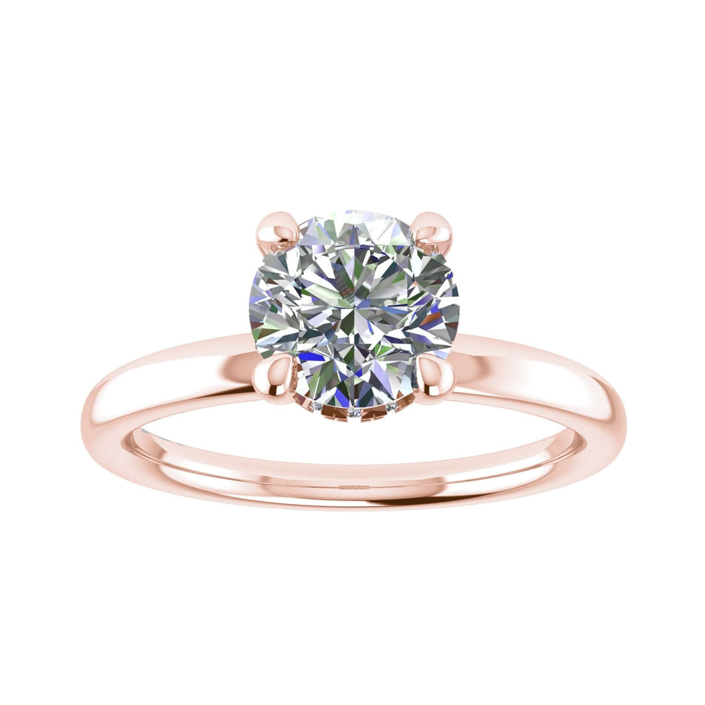 luxury round rose gold solitaire hidden halo lab grown diamond engagement ring