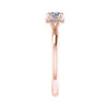 side angle luxury round lab grown diamond rose gold solitaire hidden halo trilogy engagement ring