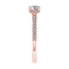 luxury cushion rose gold diamond set shoulders hidden halo lab grown diamond engagement ring white background