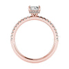 side image of luxury cushion rose gold diamond set shoulders hidden halo lab grown diamond engagement ring