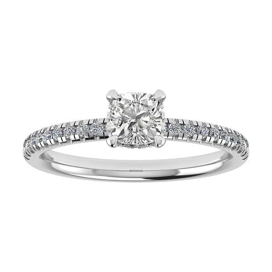 luxury cushion platinum diamond set shoulders hidden halo lab grown diamond engagement ring