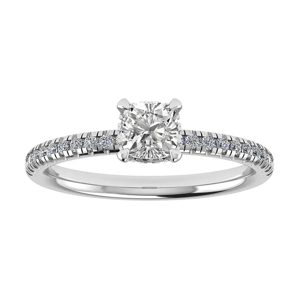 luxury cushion platinum diamond set shoulders hidden halo lab grown diamond engagement ring