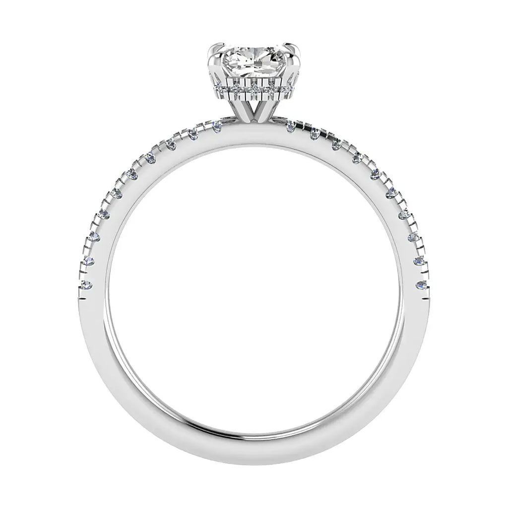 image of luxury cushion platinum diamond set shoulders hidden halo lab grown diamond engagement ring
