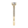 image of luxury cushion yellow gold diamond set shoulders hidden halo lab grown diamond engagement ring