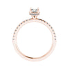 side angle luxury oval rose gold diamond set shoulders hidden halo lab grown diamond engagement ring