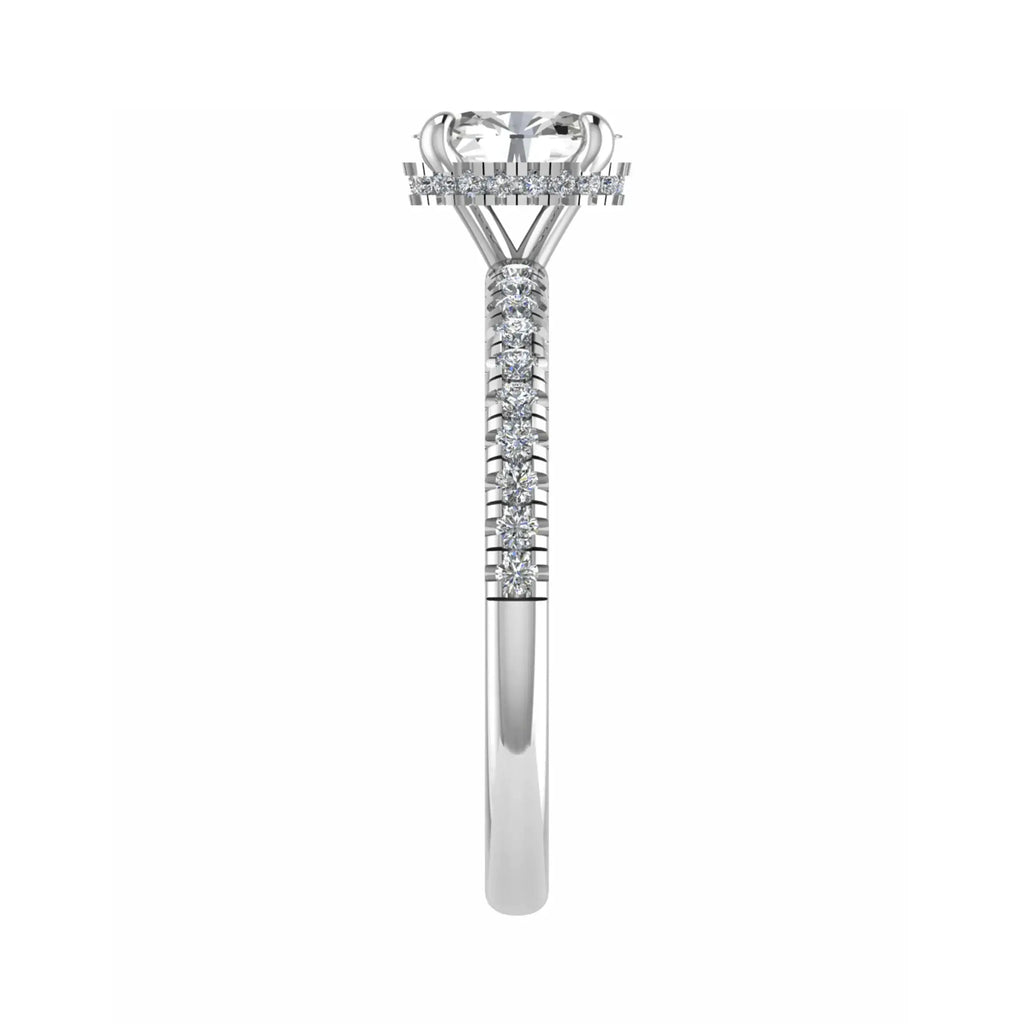side angle luxury oval platinum diamond set shoulders hidden halo lab grown diamond engagement ring