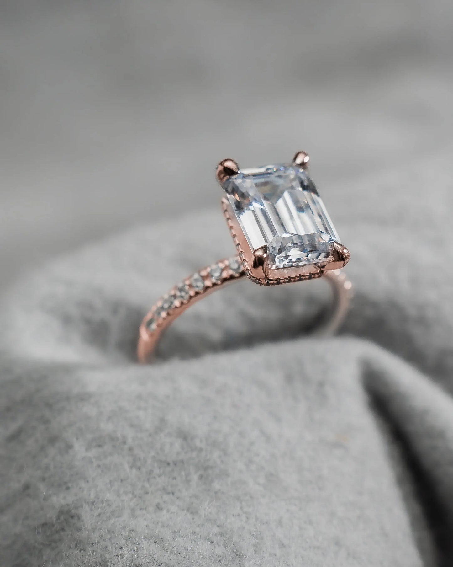Emerald 18K Rose Gold Lab Grown Diamond Set Shoulders (Hidden Halo) My Store