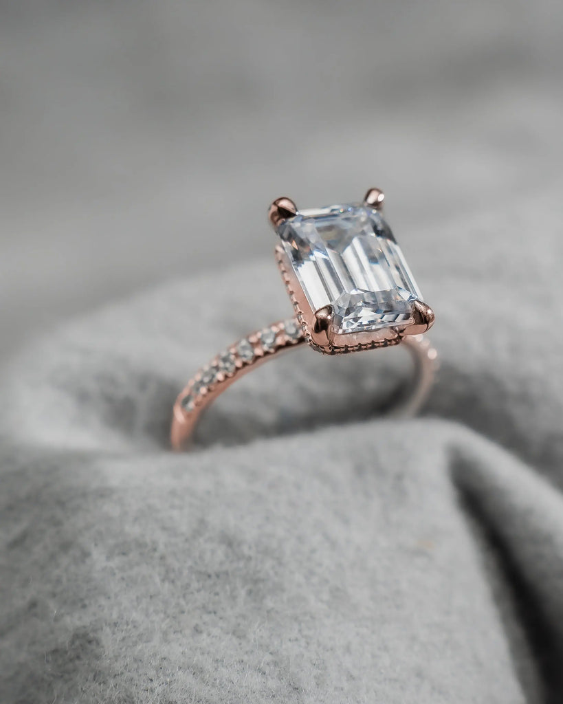 Emerald 18K Rose Gold Lab Grown Diamond Set Shoulders (Hidden Halo) My Store