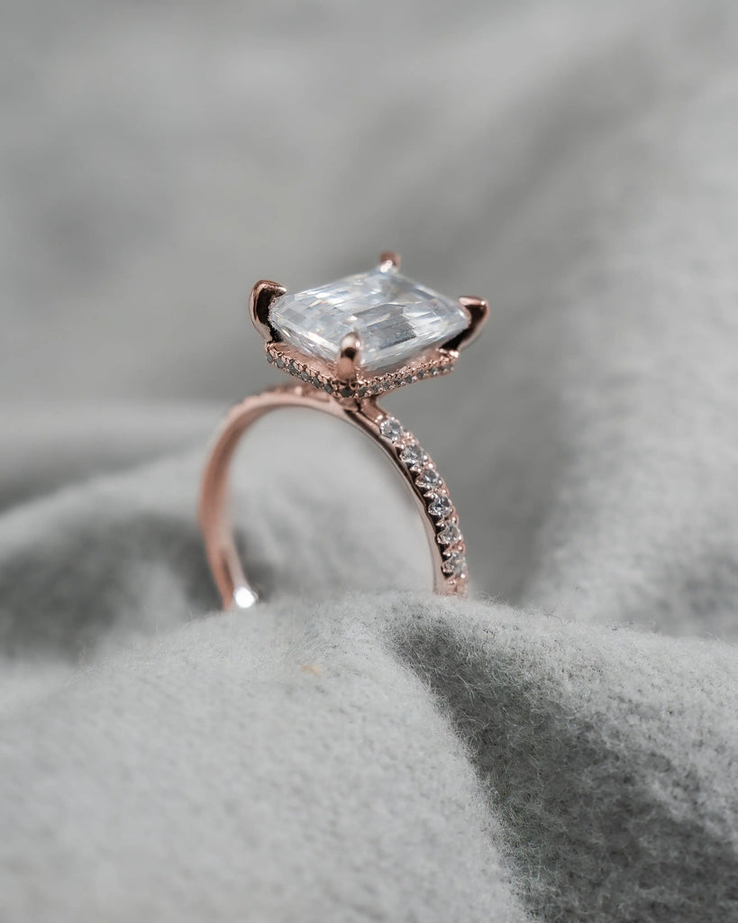 Emerald 18K Rose Gold Lab Grown Diamond Set Shoulders (Hidden Halo) My Store