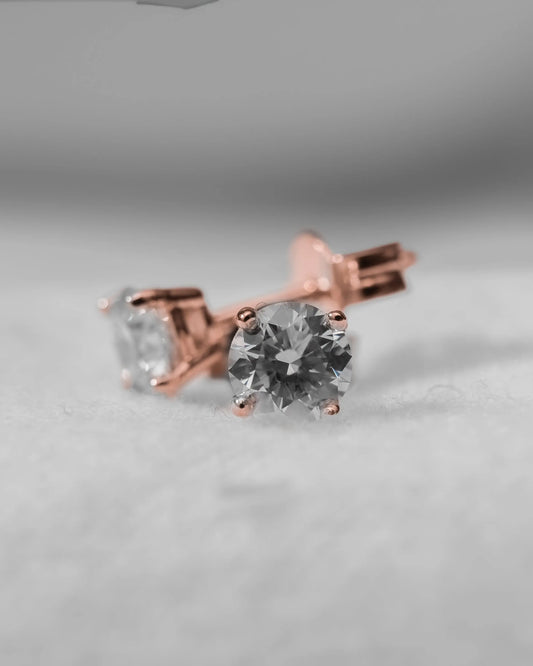 Round Lab Grown Diamond Stud Earrings | 18K Rose Gold Lester & Brown