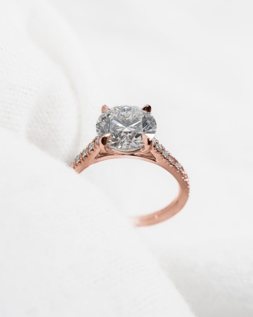 Round Rose Gold Lab Grown Diamond Set Shoulders