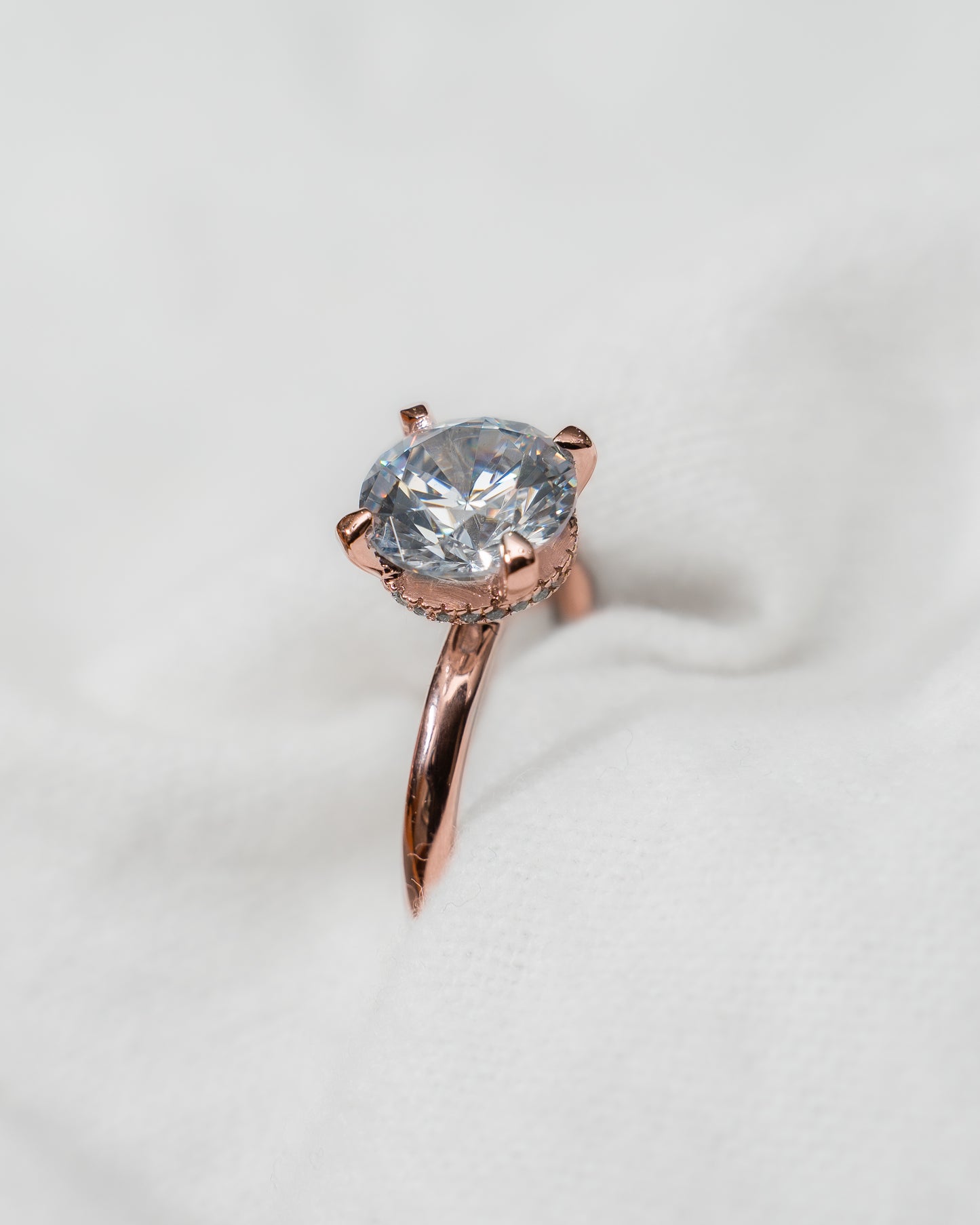 Round Rose Gold Lab Grown  Solitaire (Hidden Halo)