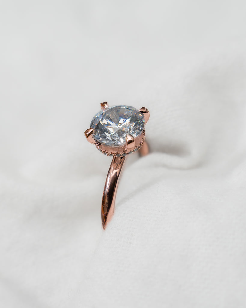 Round Rose Gold Lab Grown  Solitaire (Hidden Halo)
