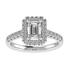 frontal view luxury emerald white gold diamond halo lab grown diamond engagement ring