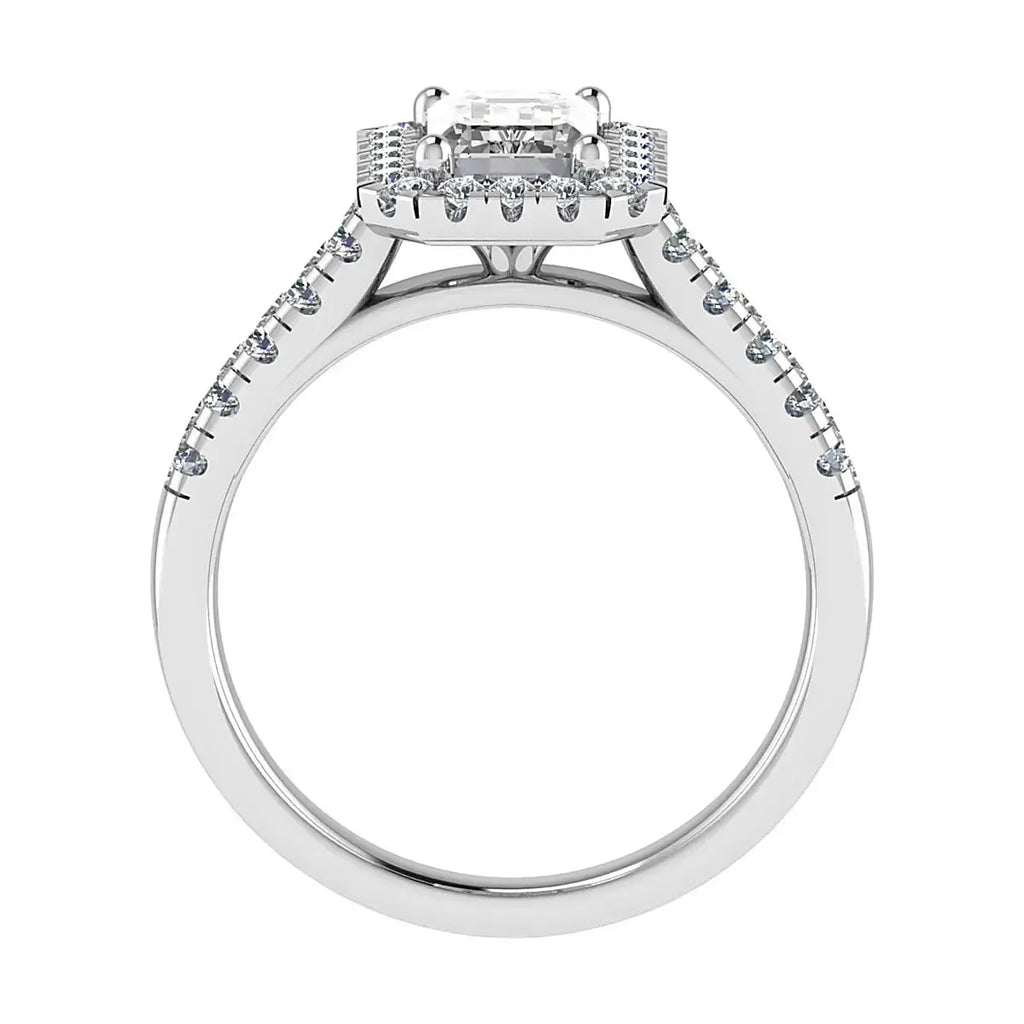 side view luxury emerald white gold diamond halo lab grown diamond engagement ring