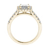 side view luxury emerald yellow gold diamond halo lab grown diamond engagement ring