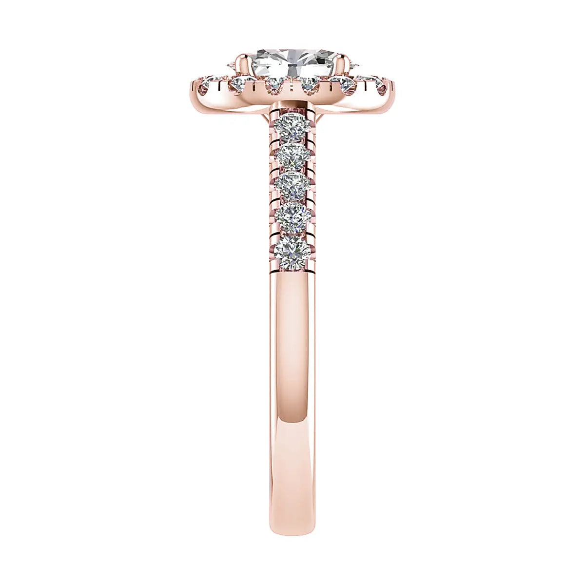 luxury rose gold diamond set shoulders halo lab grown diamond engagement ring image